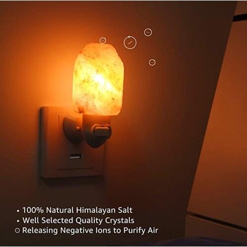 Himalayan Warm White Salt Lamp Night Light Natural Crystal Hand Carved Air Purifying with Plug Release Negative Ions Bedroom
