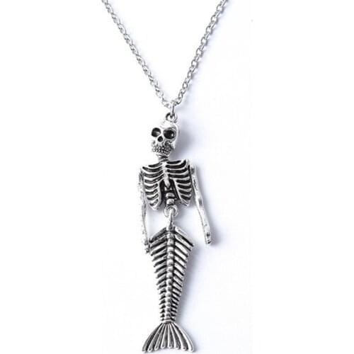 Mermaid bone movable skeleton skeleton pendant necklace retro exaggeration halloween accessories