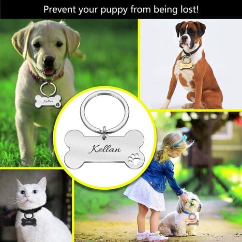 Personalized Collar Pet ID Tag Engraved Pet ID Name for Cat Puppy Dog Tag Pendant Keyring Bone Pet Accessories Dogs Bow Tie Cats