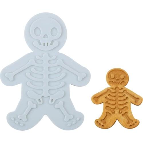 DIY Baking Tool Reusable Ginger Skeleton Shape Biscuit Mold White for Halloween Plastic 1Pcs Fondant Dough Cutter