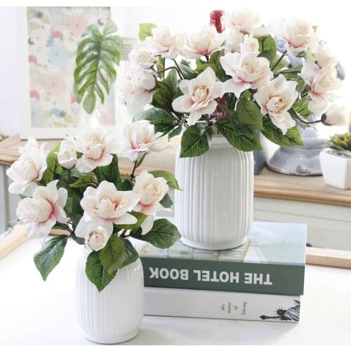 Artificial Gardenia Flower Plants Jasmine Flowers Camellia Silk Flower With Greenery for Party Wedding Home Garden Decoration