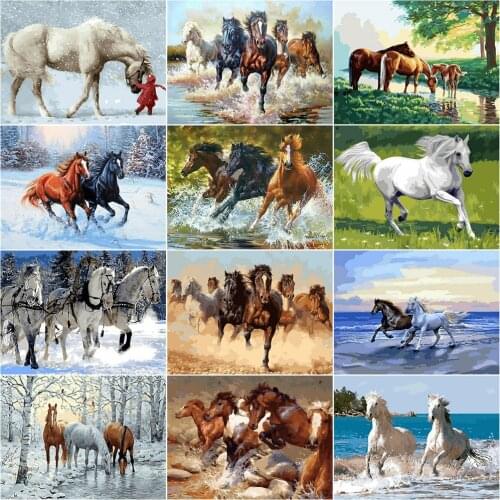 AZQSD Painting By Numbers Horse Animal Coloring By Numbers Arcylic Oil Painting Hand Paint Kit Home Decor Unframed Decoration