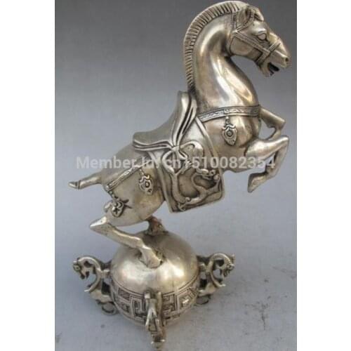 Chinese Silver Copper Statue - Horse On Ball w Qing Dynasty Qianlong Mark
