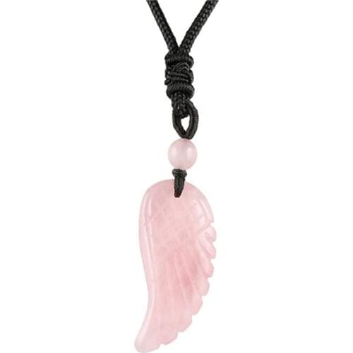 Classic Style Handmade Weave Angel Wing Rose Pink Quartz Pendant Rope Chain Necklace Tiger Eye Stone Jewelry