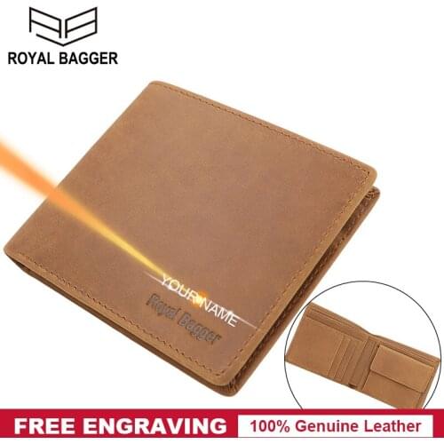 Royal Bagger Short Wallet Men Crazy Horse Leather Slim Card Holder Man Genuine Cow Leather Wallets Purses Retro Fashion Purse