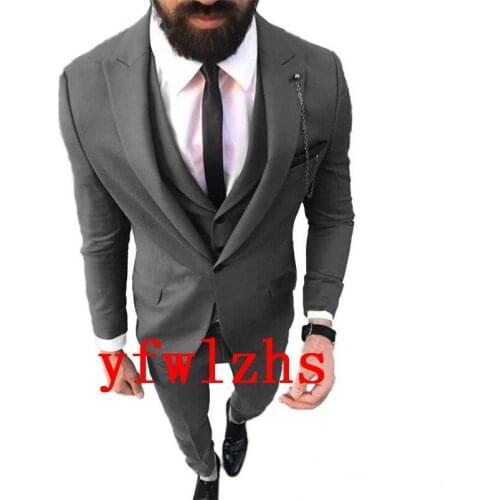 Handsome Groomsmen Peak Lapel Groom Tuxedos Wedding Dress Men Suits Blazer Prom Dinner (Jacket+Pants+Tie+Vest) A622