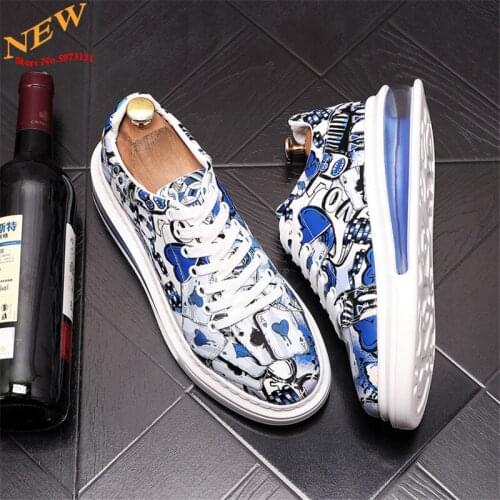 Luxury Designer Print Men Shoes Air Cushion Sneakers Hip Hop Leather Platform Casual Shoes Zapatillas Hombre