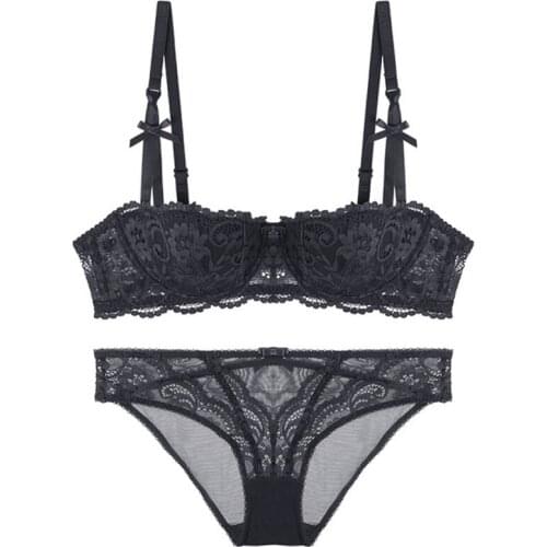 Lace Bra Lingerie Set 1/2 Cup Sexy Intimates Push Up Bra Set Underwear Floral Embroidery Lace Women Bra Panty