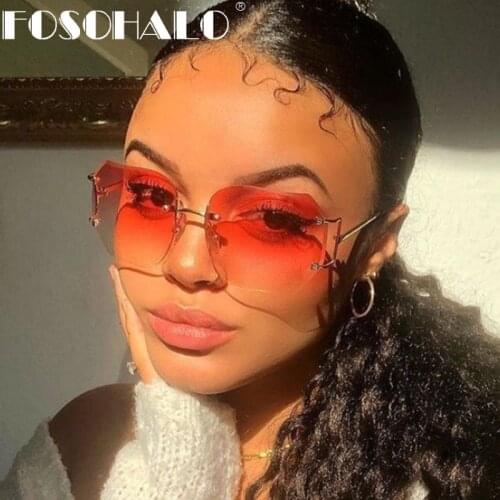 Squar Rimless Sunglasses Women Brand Designer Polygon Gradient Sun Glasses Female Cutting Lens Ladies Frameless Metal Eyeglasses