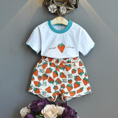 Girls summer suit 2021 new girl cute strawberry short sleeve two-piece suits toddler clothes childrens set clothing