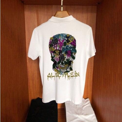 Summer Mens T-Shirt Loose Polo Casual Simple Chic New European Hot Diamond Craft Oversized Sports