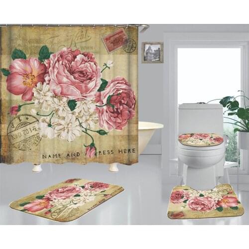 Fashion Flowers Shower Curtain Bathroom Waterproof Polyester Luxury Printing Curtains For Bathroom Decor Shower