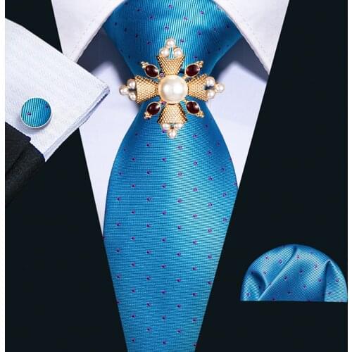 2020 Fashion Blue Polka Dot 100% Silk Tie Barry.Wang Gift Woven Neck Tie For Men Party Business Wedding Free Shipping FA-5093