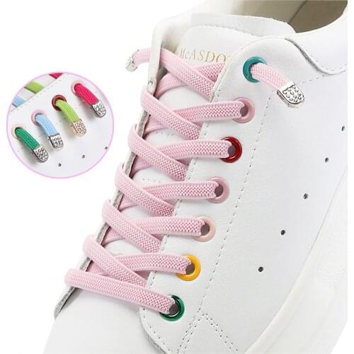 1 Pair Flat Shoelaces Elastic Press The Metal Lock No Tie Shoelace Of Sneakers Lazy Laces Multi Color Options Easy To Remove