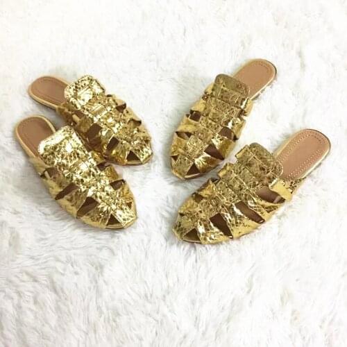 Beach Flats Slippers Women Gold Slides Outdoor Mules Shoes Women Cozy Loafers Sandalias Mujer 2020 Chanclas Mujer Ladise Shoes