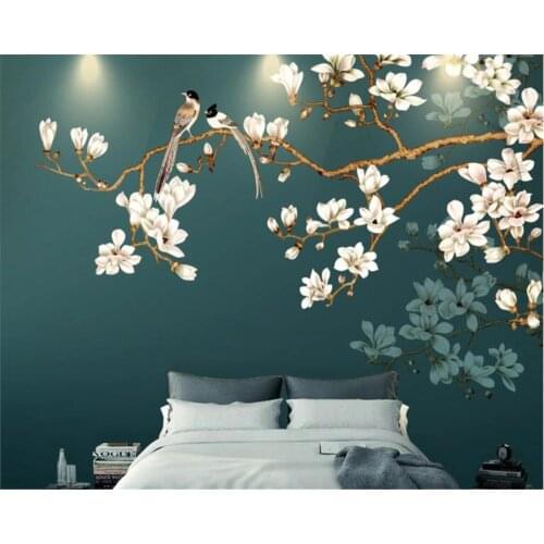 Beibehang Custom interior decoration wallpaper hand painted new Chinese style flowers and birds 3d backdrop wall papel de parede