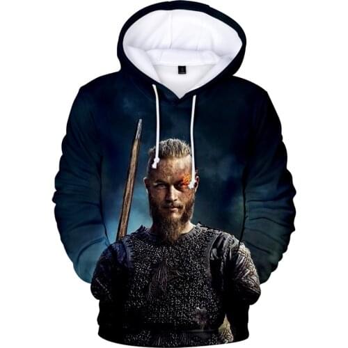 Vikings Ragnar Lothbrok 3D hoodies Sweatshirt Round Neck Hoodie Fashion Trend Style Polyester unisex Material Popular Clothe