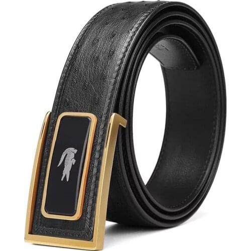 New Men‘s Leather belt ostrich belt leather stainless steel smooth buckle fashion casual mens belt