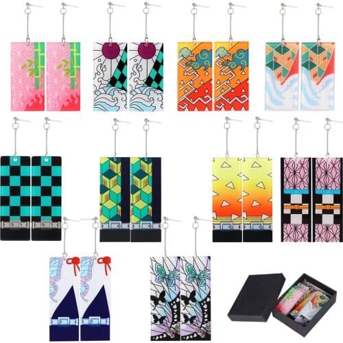 9/10 pair/set kimetsu no yaiba Earrings Ear Clips Demon Slayer Symbol Ear Loops anime Cosplay Props in Box