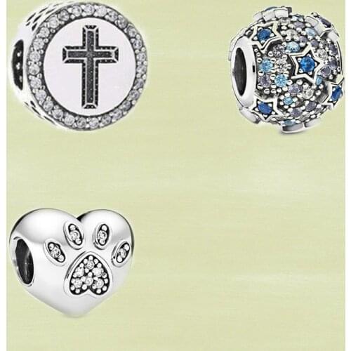 High-quality New S925 Sterling Silver Towering Star Cross Charm, Exquisite Jewellery For Ladies Bracelet Accessories Gifts