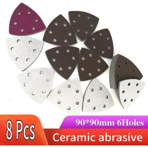 90*90*90MM Triangle 6-Hole Flocking Sponge Sanding Disc Sandpaper Red 300-2000 Grit Abrasive Tools for Polishing Grinding