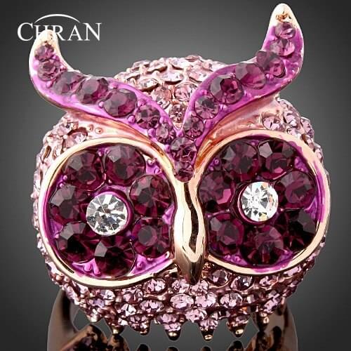 CHRAN Unique Owl Animal Vintage Crystal Rings for Girl Charm Burnished Bird Gold Color Rings Party Jewelry Gift Dropshipping