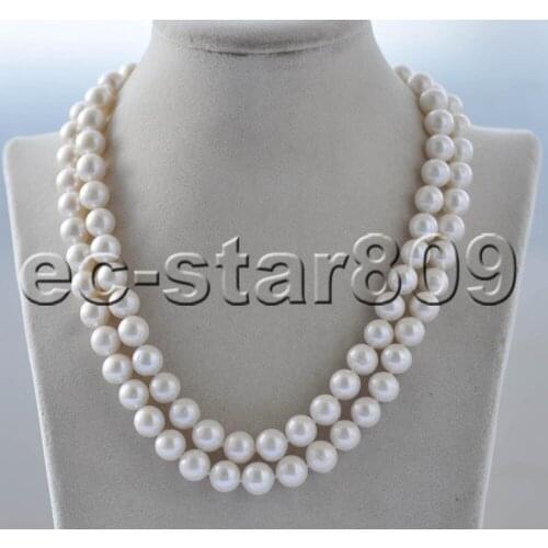 Z11150 A+ 2Row 18" 11mm Round White Freshwater Pearl Necklace Bowknot Choker Women
