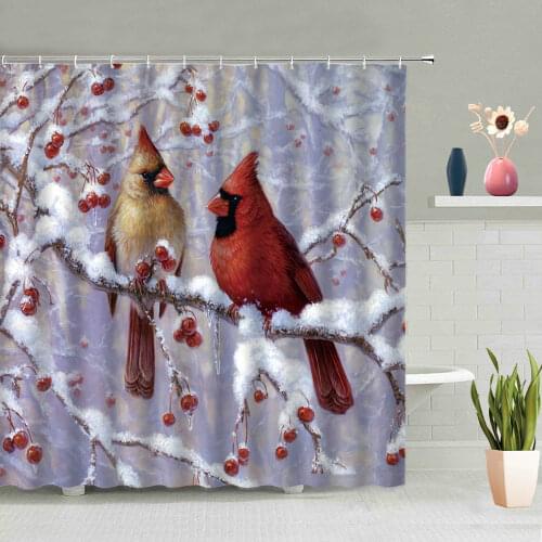 Night Moon Bird Shower Curtain Starry Sky Scenic Parrot Flower Bird Animal Wall Hanging Curtains Bathroom Decor Bath Screen Set