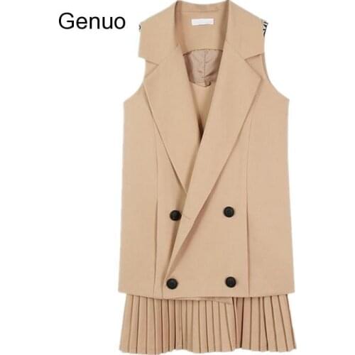 2 Pieces 2020 Spring Womens Vest Summer Sleeveless Shirt Coat Femmale Long Vests Modis Casaco Feminino Gilet Femme Waistcoat
