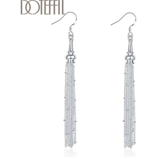 DOTEFFIL 925 Sterling Silver 18 Line Long High Quality Earrings Charm Women Jewelry Fashion Wedding Engagement Party Gift
