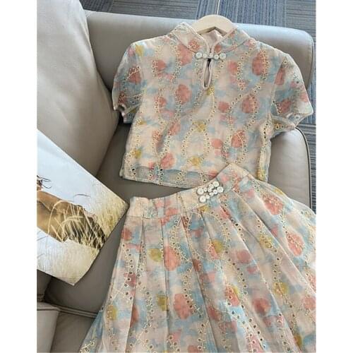 2021 chinese dress womens vintage floral printing cheongsam 2 piece ladies retro qipao exquiste chinese wedding party dress