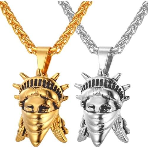 Kpop Gold Color American Rebel Vector Necklace Pendant the Statue of Liberty Stainless Steel New Trendy Hip-hop Jewelry P269