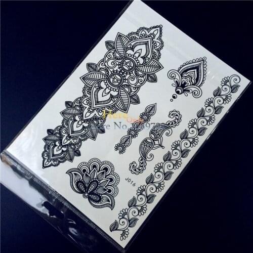 25 Styles Removable Black Henna Mehndi Temporary Tattoo Waterproof Women Flower Arm Tatoos Body Art Fake Tattoo Stickers HBJ016
