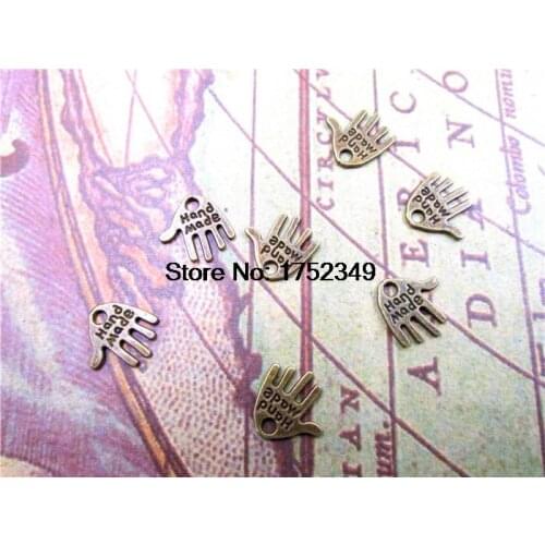 50pcs--Hand charms, Antique bronze hand made charm Pendants, Jewelry Making 2 sided 12x13mm
