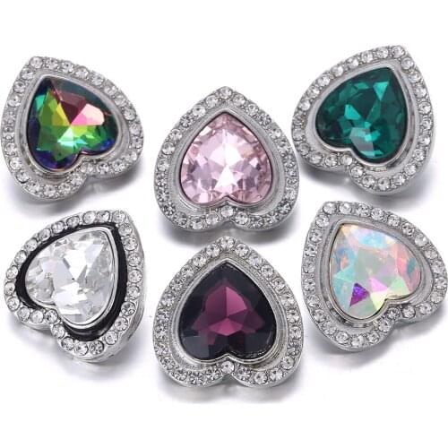 6pcs/lot New 18mm Snap Jewelry Rhinestone Love Heart 20mm 18mm Metal Snap Buttons for Snap Button Bracelet Valentines Day Gift