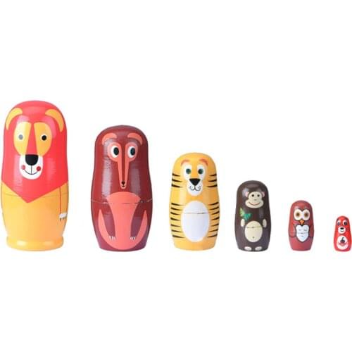 6 Layers Matryoshka Wooden Dolls Fox Handmade Cartoons Russian Doll Decor Craft Gift Childrens Toys For Early Education