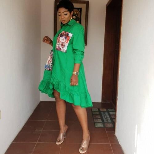 Africa Irregular Shirt Dress New Fashion Womens Loose Wrinkle A-Line Skirt With Beaded 7-Minute Sleeves Spring Summer Vestidos