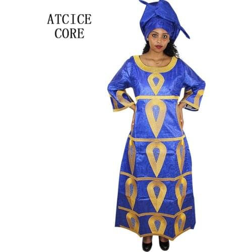 African dress for woman bazin riche embroidery design long dress with scarf