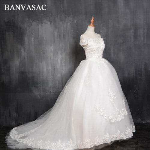 BANVASAC 2017 New A Line Short Sleeve Court Train Ivory Satin Bridal Wedding Dress Wedding Gown Vestido De Noiva W0127
