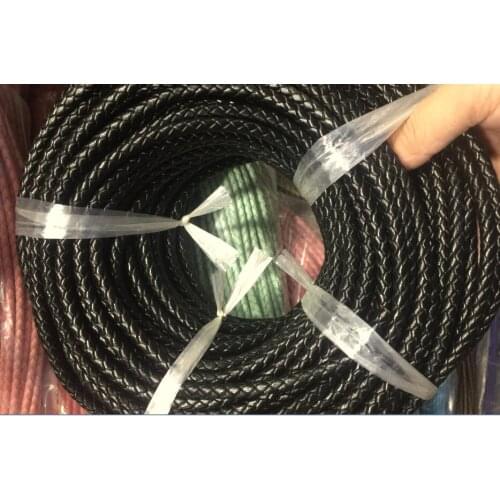 Free Ship 50meters Black 6mm Bolo Braided Leather Cord round leather cord genuine leather cord real leather cord