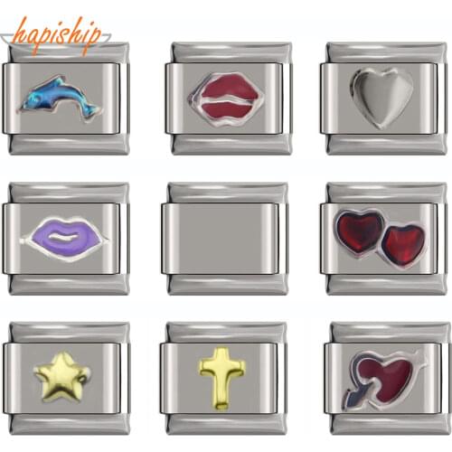 Hapiship 9mm Width Original Daisy Heart Elephant Sun Key Scorpion Lips Charm Fit Bracelet Stainless Steel Jewelry Making DJ07