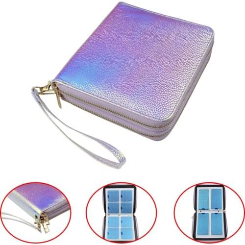 Nail Plate Case/Organizer 120 Slots Laser Silver Rectangle Round Nail Art Plate Organizer Holder Bag