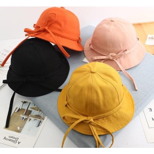 Japanese Harajuku Childrens Cute Bow Fisherman Pot Cap Boys Girls Summer Outdoor All-match Baby Solid sunshade Basin Sun Hat