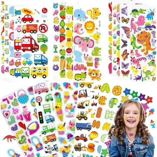 3D Puffy Kids Stickers 20 40 Different Sheets Bulk Stickers For Girl Boys Cartoon Animal Princess Scrapbooking Birthday Gift