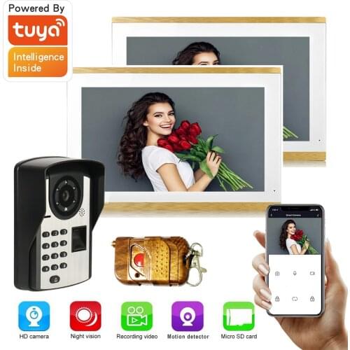 Tuya Smart Wired/WIFI 1080P AHD 10" Monitor Video Door Phone Intercom for home IR Camera Motion Detector