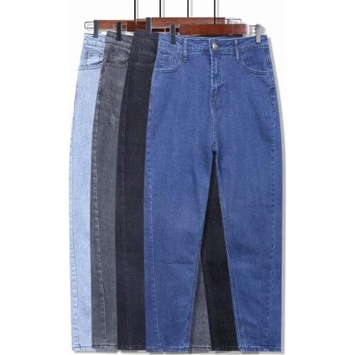 Jeans Woman High Waist Splice Plus Size Softener Zipper Mom Blue Black Full Length Denim Female Harem Pants 6xl 7xl 8xl