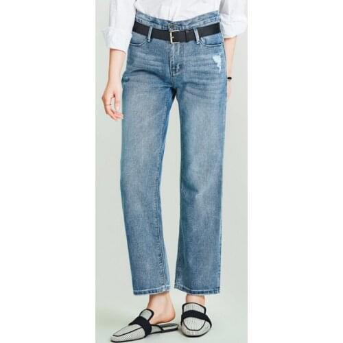 HAVVA 2020 New Women’s Retro Washed Old Straight Denim Long Jeans Female Loose Slim Denim Pants K4973