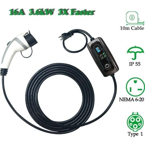 SAE J1772 EV Charger Type 1 Level 2 EVSE 10m Portable Adjustable Controlle Electric Car Charging Stations