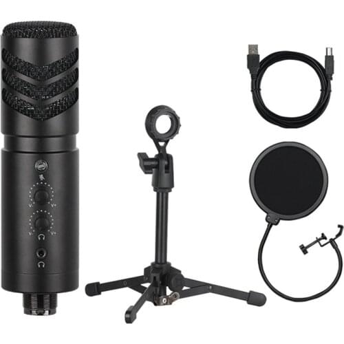 Condenser Microphone USB Microphone Computer Mic with Real-Time Monitoring for PC Laptop Gaming TIKTOK Youtube