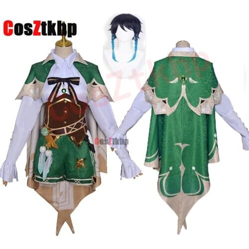 2021 Game Venti Cosplay Costume Genshin Impact Womens Uniform Set Venti Wig And Initial Five-Star Costumes Halloween Carnival